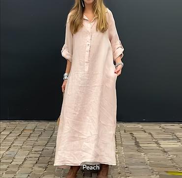 нежный персик: Платье-рубашка макси, цвет Peach (персиковый). Размер 2XL до 85кг - — 1