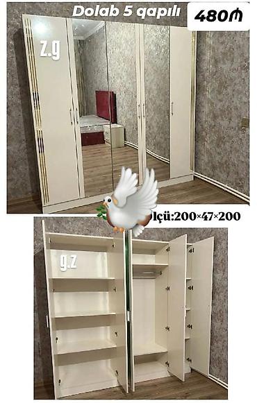 Yeni, 5 qapı, Güzgülü, Ağ, Açılan, Düz dolab