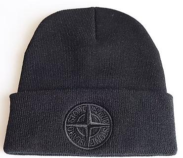 головной: Шапка-бини Stone Island, черная - Классическая вязаная бини с — 1