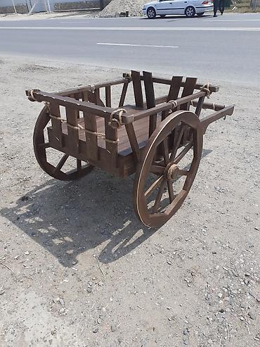 Bağ, çöl mebeli: Taxta dekorativ araba (iki təkərli) - Material: tam ağacdan — 2