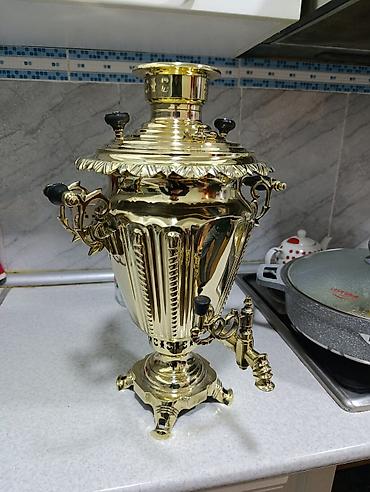 antik samovar alıram: Məhsul: Qızılı rəngində Qədimi 1880 il kömür/soba tipli samovar — 1