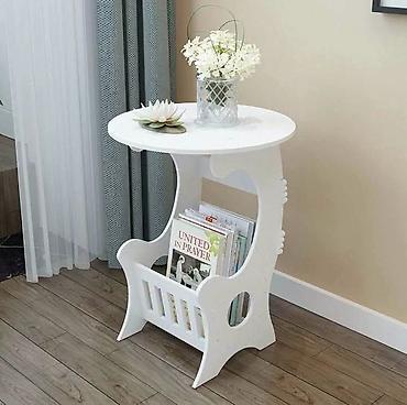 do 60 cm: Elegantni beli pomoćni stočić sa držačem za časopise - Okrugla gornja — 1