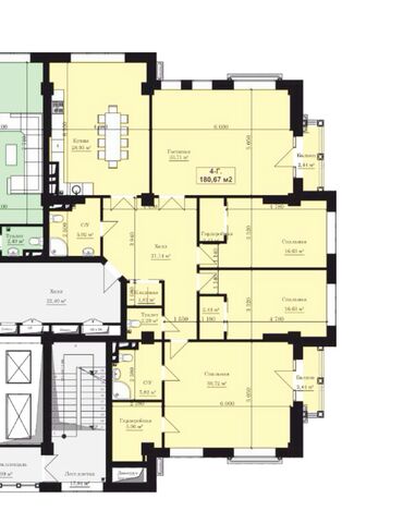 4 х комнатная квартира: 4 комнаты, 180 м², Элитка, 10 этаж, ПСО (под самоотделку)