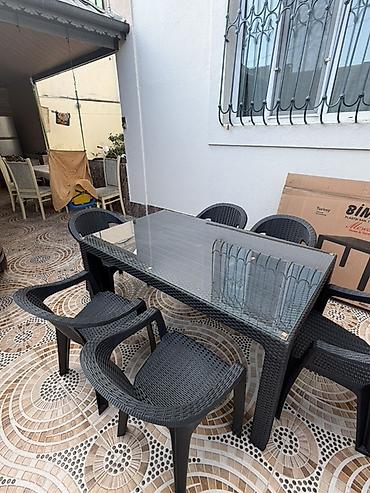 Açıq hava üçün masa-stul dəsti - Dəst: 1 masa + 6 stul - Rəng: qara -