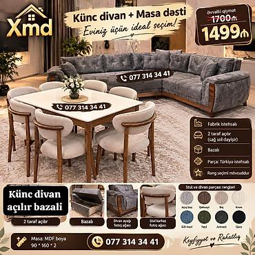 Künc divan + masa dəsti - Künc divan: açılır-bazalı sistem, iki