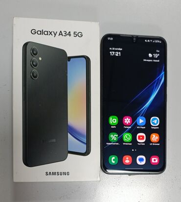 15000 телефон: Samsung Galaxy A34 5G, Б/у, 128 ГБ, цвет - Черный, 2 SIM