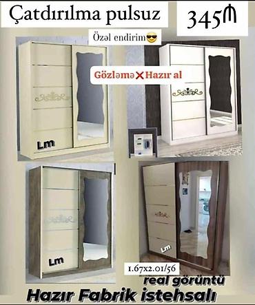 Шкафы: Şkaf – sürgülü qapılı, güzgülü model - Ölçü: 1.67 m (eni) x 2.01 m — 1