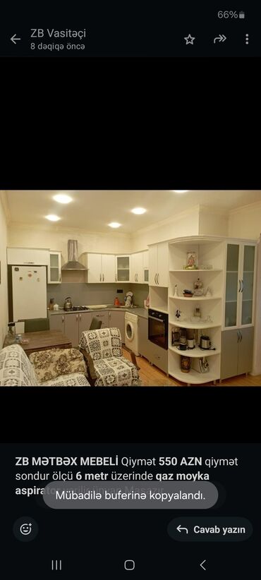 Sifarişlə mətbəx mebeli: *ZB* *MƏTBƏX MEBELİ* Qiymət *550 AZN* qiymət sondur ölçü *6 metr*