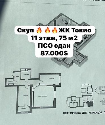 3 комнаты, 75 м², Технопарк Элитка, 11 этаж, ПСО (под самоотделку)