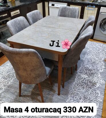 Masalar: Mətbəx üçün, Açılmayan, Kvadrat masa, 4 stul