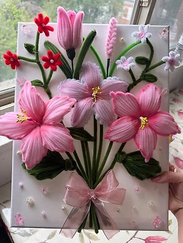 Şəkillər, tablolar: Əl işi 3D çiçək tablosu 🌸 - Material: Yumşaq məxməri/chenille — 1