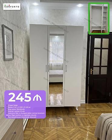 3 qapılı şkaf – 245 ₼ - Ölçü: D 47 × H 200 × E 120 sm - Material: 18