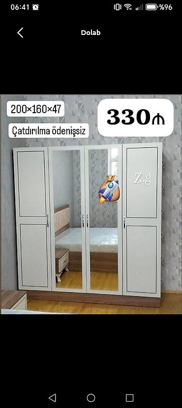agaclar: Yeni, 4 qapılı, Güzgülü, Ağ, Açılan, Düz dolab — 1
