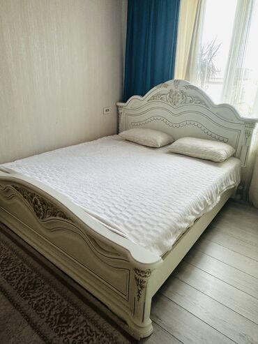 Уктоочу бөлмө гарнитуру, Эки кишилик керебет, МДФ, түсү - Ак