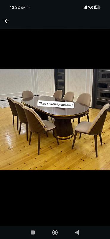 mebel materiali: Mebel dəsti: masa + 6 stul - Üslub: müasir/klassik qarışığı, zərif — 1
