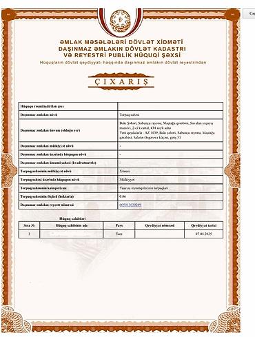 savalan torpag: 6 sot, Tikinti, Mülkiyyətçi, Kupça (Çıxarış) — 2
