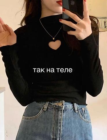 с вырезом: Лонгслив, цвет - Черный, S — 2