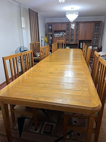 dinner table: Большой обеденный гарнитур из массива дерева: длинный прямоугольный — 2