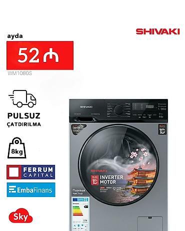 ventilyator su ile: Paltaryuyan maşın Shivaki, 8 kq, Yeni, Avtomat, Qurutma var, Kredit var, Pulsuz çatdırılma — 1