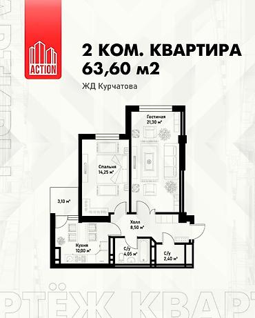 Продажа квартир: 2 комнаты, 63 м², Средний Джал Элитка, 14 этаж, Евроремонт — 2