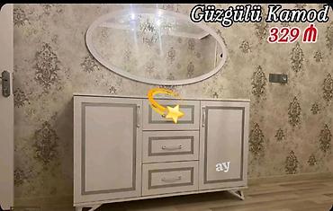 güzgülü komod: Güzgülü kamod - Rəng: ağ-qəhvəyi çərçivə detalları ilə - Dizayn: oval — 1