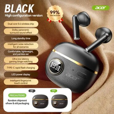 Çəngəllər: Yeni Simsiz (Bluetooth) Qulaqcıqlar, Acer, rəng - Qara