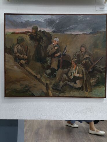 форма военных: Живописное полотно «Заметка с передовой» (масло, холст, 90×130 см)