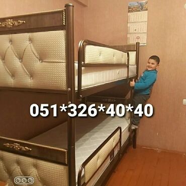 İkimərtəbəli uşaq çarpayıları: Oğlan və qız üçün, Yeni, Çarpayı, Matras ilə, Siyirməsiz, Dəmir — 3