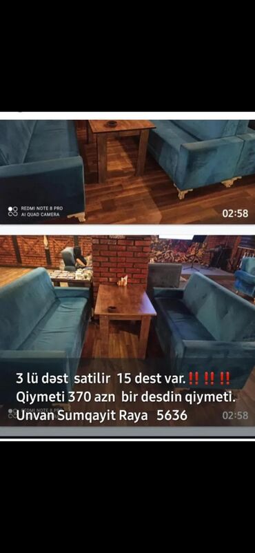 Bağ divan və kreslo dəstləri: 3lu dest 15 dest var 370 man sunmqayit raya