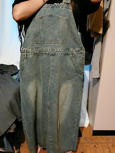 Cins salopet don - Material: qalın denim (cins) parça, yüngül yuma