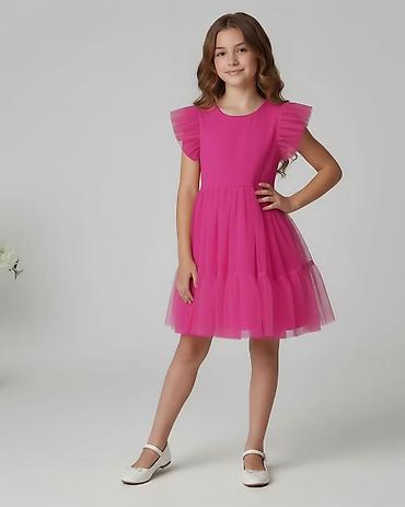 krpice rs: Dečja svečana haljina – ciklama roze - Model A-kroja, dužina do — 1