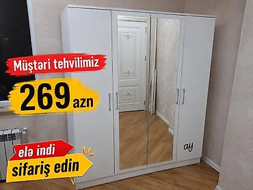 Paltar dolabları, qarderoblar: 4 qapılı paltar şkafı - Rəng: krem/bej tonları, qızılı dekor xətləri — 11