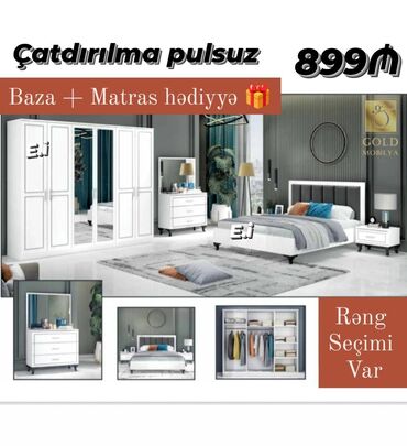 inci mebel yataq desti: *Yataq dəsti 899Azn 🎁Baza + Matras hədiyyə🎁* ✔️Rəng seçimi var ✔️ Ölçü