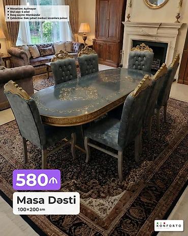 Masa Dəsti – 100×200 sm - Mexanizm: Açılmayan - Stul sayı: 6 ədəd at lalafo.az — 1 Masa Dəsti – 100×200 sm - Mexanizm: Açılmayan - Stul sayı: 6 ədəd — 1