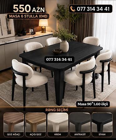 Yemək otağı dəsti – Masa + 6 stul - Ölçü: masa 90×160 sm - Komplekt — 2