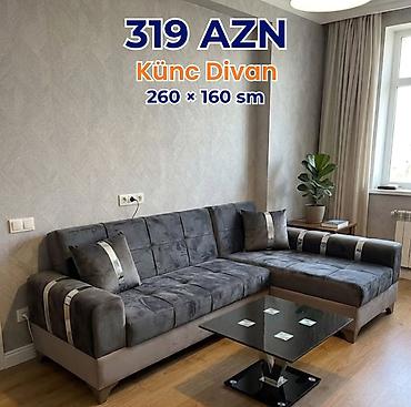 Divanlar: Künc Divan – 260 × 160 sm - Modellər: boz, açıq bej, qırmızı və digər — 6