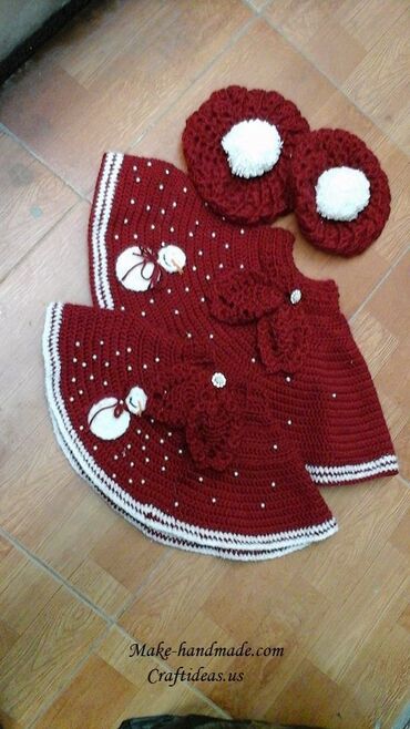 Dəstlər: Qırmızı-ağ rəng palitrasında əl ilə toxunmuş körpə geyim dəstləri - — 11