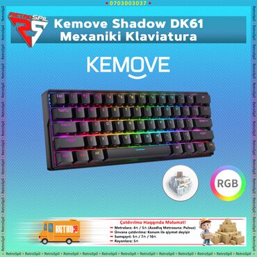 klaviatura gaming: Kemove Shadow DK61 Mexaniki Klaviatura (Mechanical) Geteron Brown