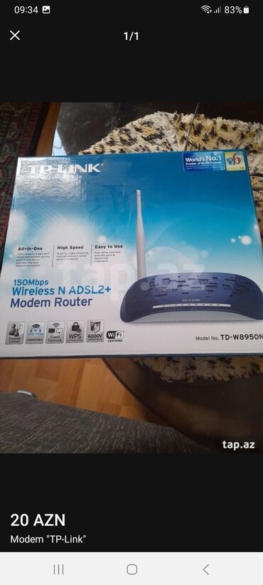 modem tp link 1 antena: Teze Modem, istifade olunmayib, qutuda