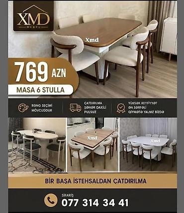 kukna mebili: XMD Mebel – Masa və 6 stul dəsti - Dəst: 1 yemək masası + 6 ədəd — 1