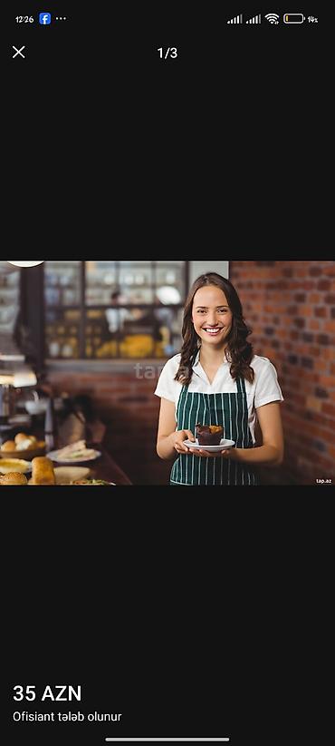 Əməkdaş axtarışı (vakansiyalar): Ofisiant tələb olunur, Kafe, Gündəlik ödəniş, İstənilən yaş, 1 ildən az təcrübə — 3