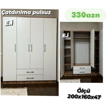 Dolablar: Yeni, Açılan, 4 qapılı Düz dolab, Qarderob, paltar dolabı, Azərbaycan