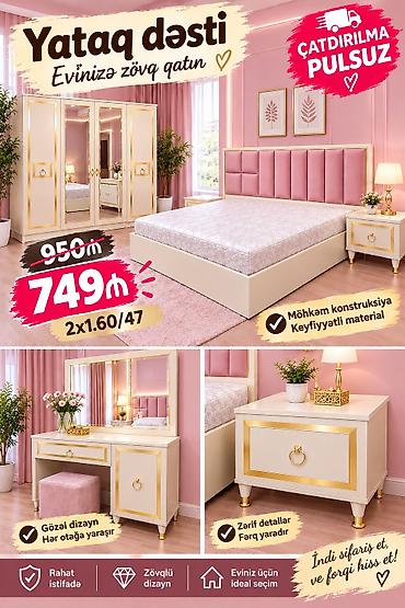 bedroom: Yataq dəsti – evinizə zövq qatan komplekt - Ölçü: 2x1.60/47 - Rəng və — 1