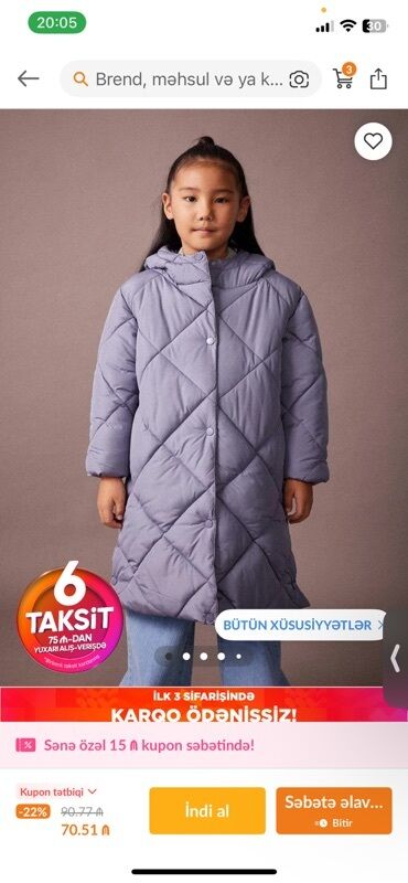 Dəstlər: Kurtka, Qız üçün, 8 - 9 yaş, Defacto