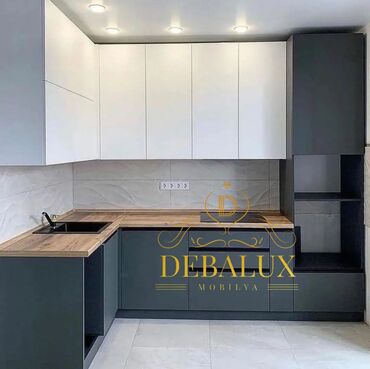 Sifarişlə mətbəx mebeli: Sifarişlə mətbəx dəsti, Özü çəkən petlələr, Sadə laminat, Kredit yoxdur, Rayonlara çatdırılma, Pulsuz çatdırılma — 23