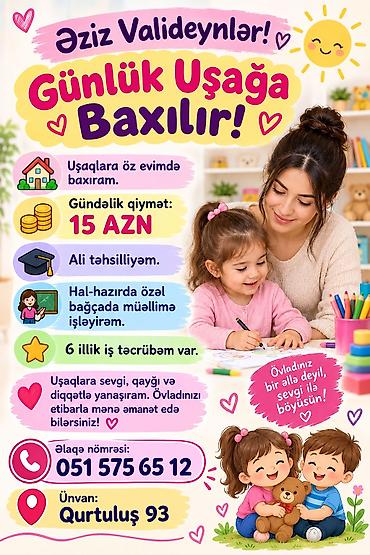 kuklalar evi: Günlük uşaq baxımı xidməti - Uşaqlara öz evimdə baxıram - Gündəlik — 1