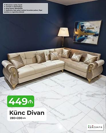 heveng: Künc divan – 280×200 sm - Mexanizm: Açılan, bazalı (yataq funksiyalı — 1
