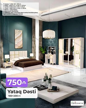 Ev və bağ: Yataq Dəsti – 160×200 sm Komplekt: - Çarpayı: 1 ədəd, 160×200 sm - — 1