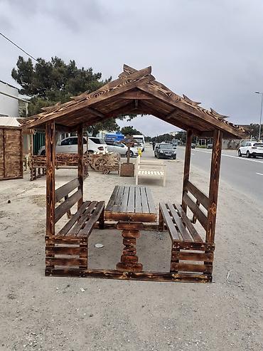 Bağ, çöl mebeli: Məhsul: Taxta kölgəlikli bağ dəsti (qazelka) Təsvir: - Tamamilə — 1