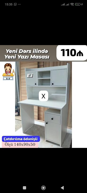 masa ders: Yeni Dərs ilində Yeni Yazı Masası - Rəng: ağ - Üst hissədə açıq rəf — 1
